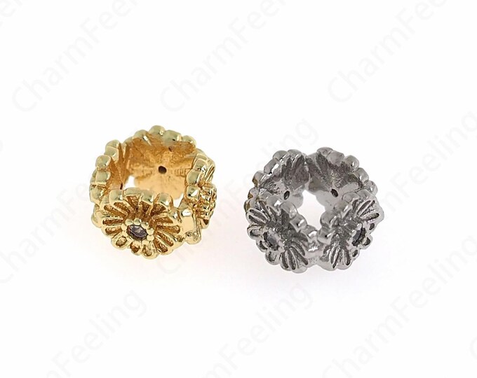 Micropavé CZ Cube Bead Charm,18K Gold Filled Flower Shaped Spacer Beads,Flower Beads,Flower Charm,DIY Fewelry Making Accessories,6.7x4.6mm
