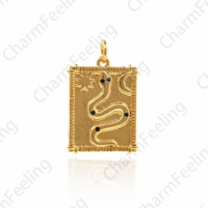 18K Gold Filled Snake Pendant, Square Snake Necklace, Crawling Pendant, DIY Jewelry Making Accessories 24x15x1.7mm