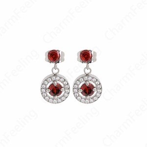 Brincos de aço inoxidável, brincos pendentes, brincos redondos cheios de prata, brincos simples micro pavé CZ, presente para ela, 18,5x9,5x3mm