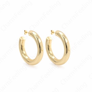 1 Pair C-Shaped Earrings 18K Gold Filled Thick Earrings Dainty Earrings,Moon Earrings Crescent Earrings Gift for Her,45.5x8.5mm