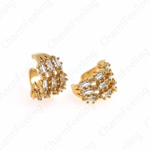 Orecchini a clip per orecchie, orecchini a clip per donne con micropavé CZ, orecchini forati, orecchini semplici riempiti in oro 18 carati, orecchini a clip a torsione, regalo per lei, 16x14x10,4 mm