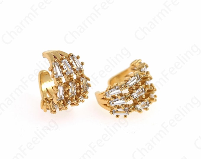 Ear Clip Earrings, Micropavé CZ Ladies Ear Clips,Pierced Earrings,18K Gold Filled Simple Earrings,Twist Ear Clips,Gift for Her,16x14x10.4mm