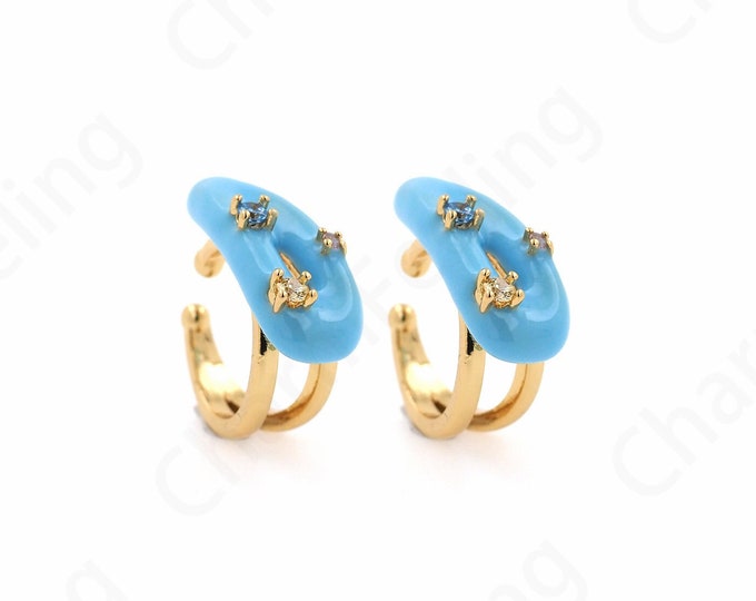 Pierced Earrings,Twist Ear Clips,Ladies Ear Clips,Enamel Ear Clip Earrings,18K Gold Filled Simple Earrings,Gift for Her,18.2x19.5x8.5mm