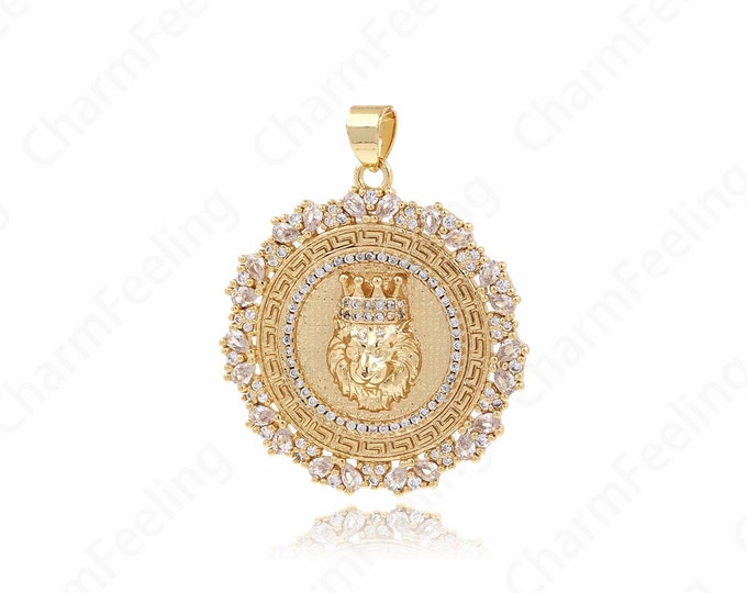 18K Gold Filled Lion Necklace, Wild Animal Pendant, Leo Charm, Zodiac Necklace, DIY Jewelry Accessories, 40.2x32x4.8mm