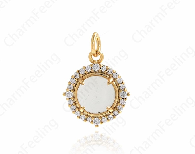 Round Pendant, Micropavé CZ Coin Necklace, 18K Gold Filled Round Charm, DIY Jewelry Supplies, 18x13.5x4mm