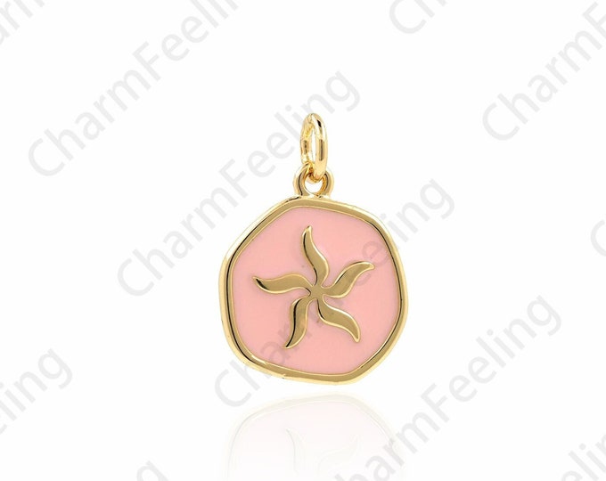18K Gold Filled Round Pendant, Enamel Starfish Pendant, Starfish Charm, Five-Pointed Star Pendant, Five-Pointed Star Charm, 19.5x14x2.3mm