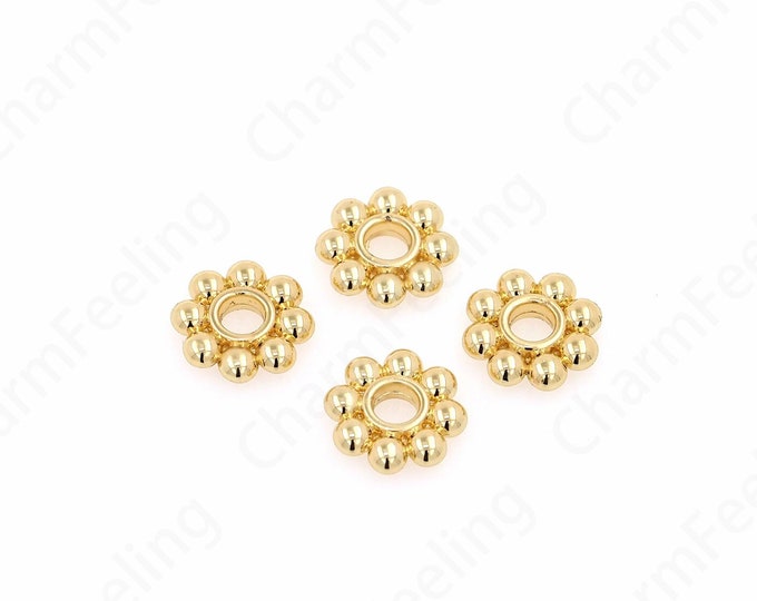 10 pcs Necklace Components, Alloy Accessories, Flower Beads, 18K Gold Filled Flower Beads, Bracelet Components, DIY Jewelry Supplies, 9x2mm