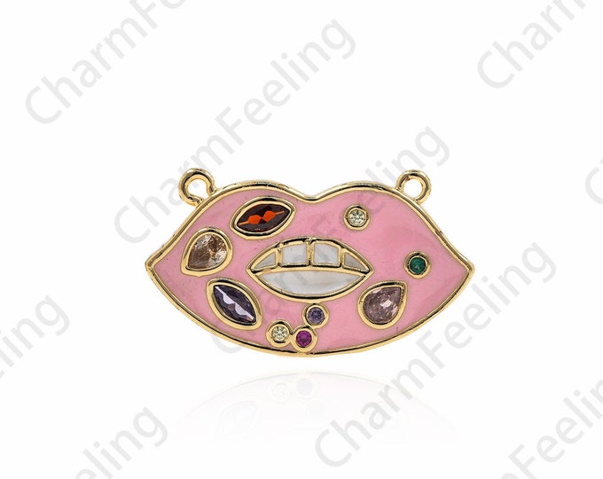 18K Gold Filled Lip Shape Pendant,Enamel Charm,Lip Shape Charm,Her Fashion Accessories,DIY Jewelry Making Components 16.5x29.5x2mm