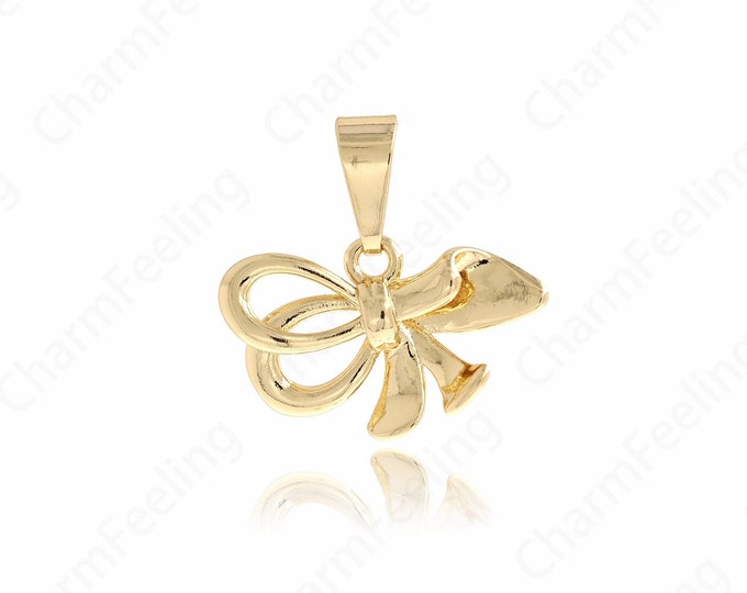 18K Gold Filled Bow Charm, Gold Bow Necklace, Bow Pendant,Dainty Knot Charm, DIY Jewelry Supplies, 21.5x21.7x3mm