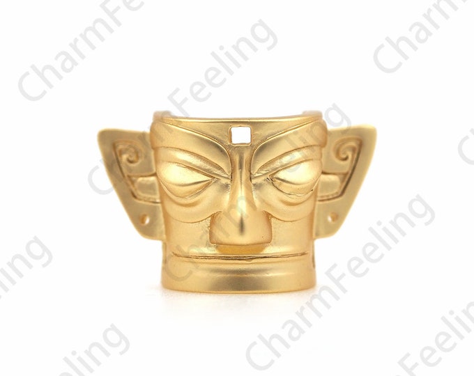 18K Gold Filled Mask Pendant, Mask Necklace, Necklace Bracelet Charm, DIY Jewelry Components 14x22x13mm
