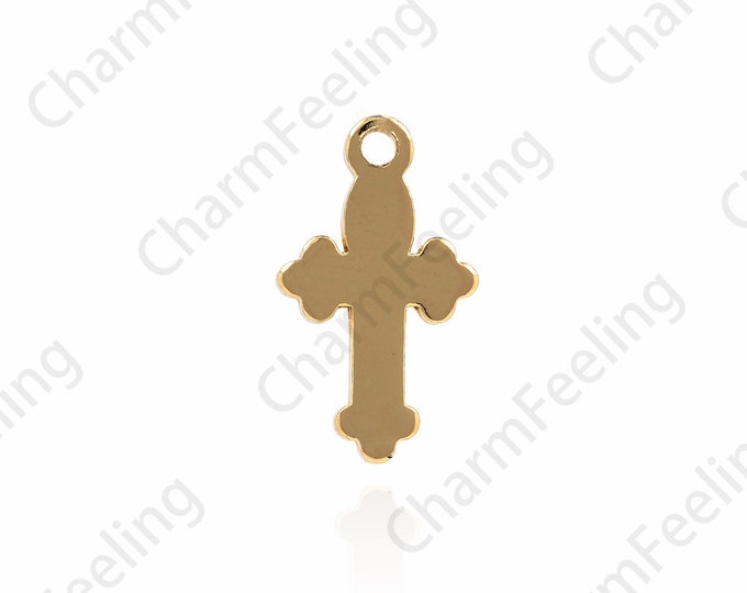 18K Gold Filled Cross Necklace,Cross Charm,Religious Charm,Cross Pendant,DIY Jewelry Making Accessories 12x7x1.5mm