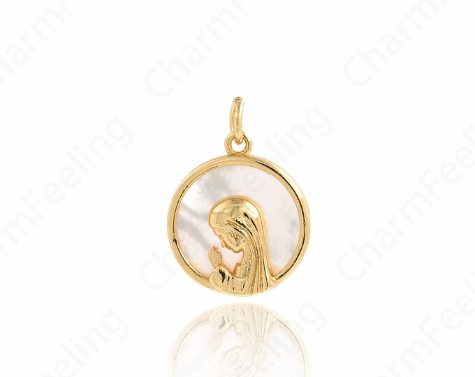Girl Charm, 18K Gold Filled Coin Guardian Angel Pendant, Girl Charm, Faceted Coin Necklace, DIY Jewelry Accessories, 15.4x20.4x3mm