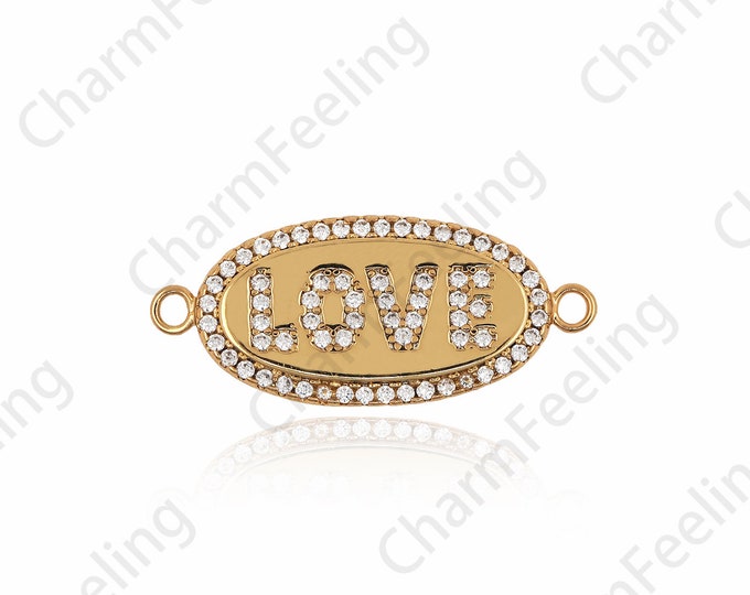 18K Filled Gold Oval LOVE Connector,Love Charm, Gift For Her, Bracelet Parts Making Supplies 10.5x25x2mm 1pcs