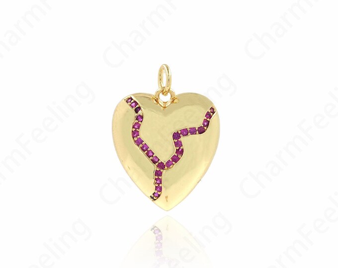 Love Necklace, Micropavé CZ Heart Necklace, Heart Charm, 18K Gold Filled Heart Pendant, DIY Jewelry Accessories 17.7x24xx4.4mm
