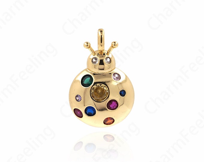 18K Gold Filled Beetle Necklace, Micropavé CZ Ladybug Charms, Ladybug Pendant, Insect Charms, DIY Jewelry Supplies, 35x22x6mm
