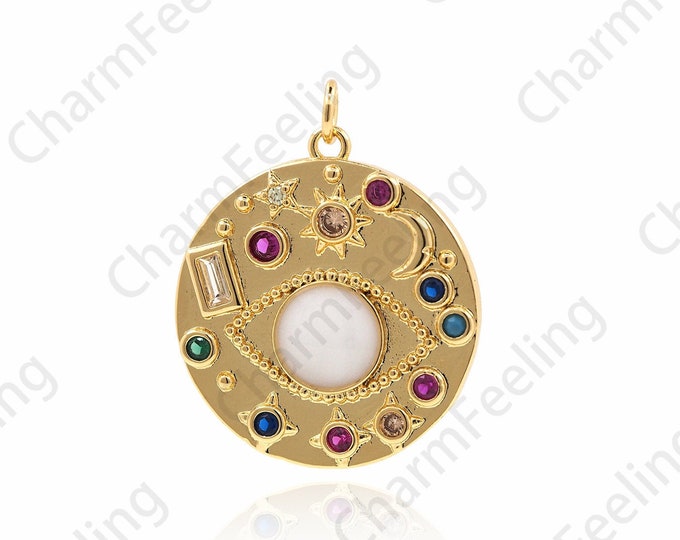18K Gold Filled Round Universe Eye Pendant,Micropavé CZ Enamel All Seeing Eye Necklace,Eye Charm,Eye Pendant,Eye Jewelry 30x24x3mm