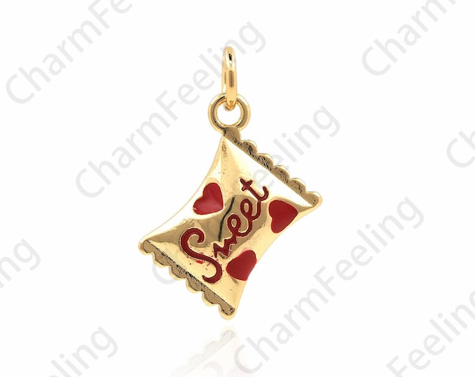 18K Gold Filled Enamel Sweet Pendant, Sweet Necklace, Sugar-Coated Necklace, Sweet Charm, Love Pendant, Snack Charm, 21x14x4mm