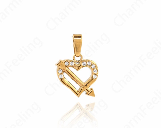 Arrow Heart Charm, 18K Gold Filled Heart Pendant, Love Necklace, Micropavé CZ Heart Necklace,DIY Jewelry Accessories 16x10.5x2mm