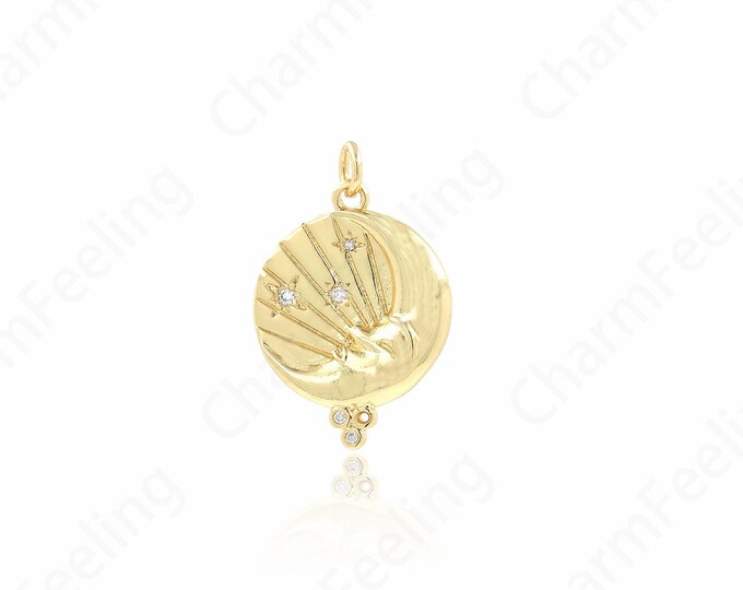 18K Gold Filled Crescent Necklace, Micropavé CZ Moon Pendant, Crescent Pendant, Crescent Charm, DIY Jewelry Accessories, 27x18x3mm