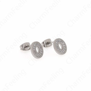 Brincos ovais, brincos simples preenchidos com prata, brincos de aço inoxidável, brincos ocos micropavé CZ, suprimentos de joias DIY, 9,5x7,5x1,7mm