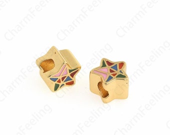 Micropavé CZ Star Spacer Beads, 18K Gold Filled Pentagram Beads, Bracelet Beads, Necklace Beads, DIY Jewelry Supplies, 9.5x9.5x7mm