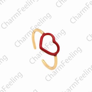 Enamel Hollow Heart Ring, Line Ring, 18K Gold Filled Love Ring, Enamel Ring Jewelry, Gold Open Ring, Adjustable Ring, Gift For Her