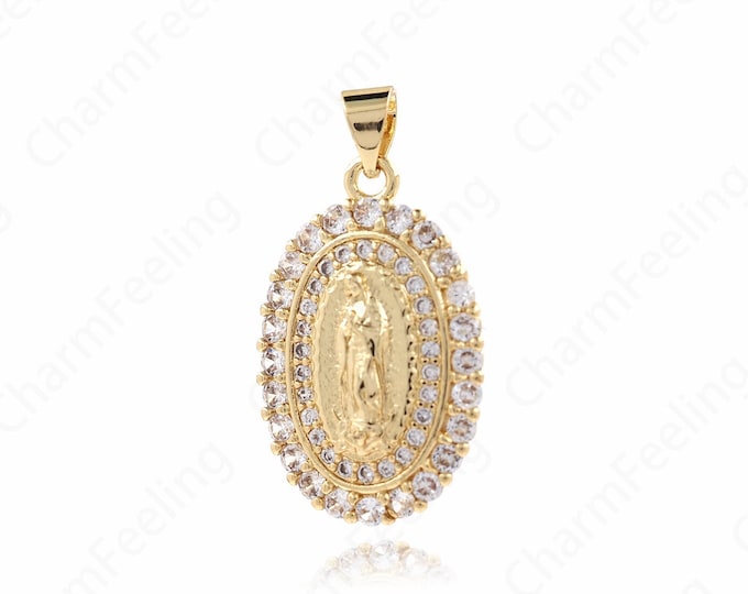 18K Gold Filled Virgin Mary Necklace，Mother Mary Pendant，Religious Jewelry,DIY Jewelry Supplies,29x15.8x4mm