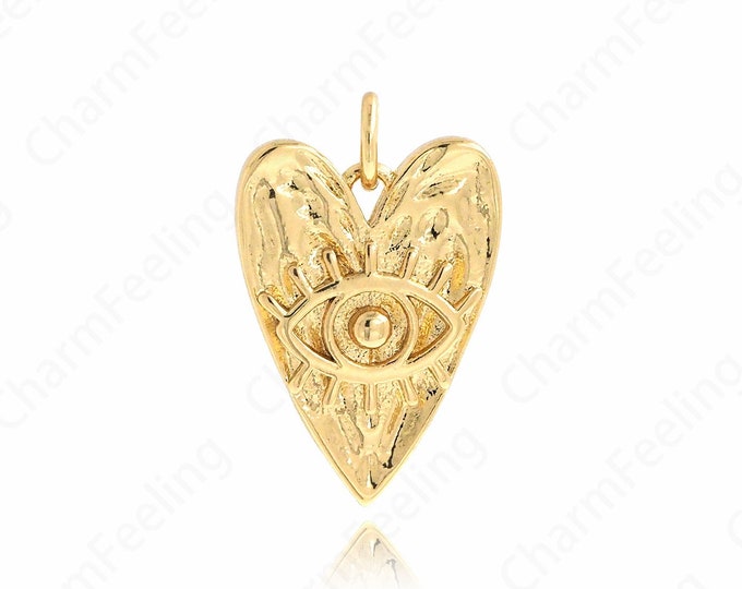 Dainty Heart Pendant,Love Necklace,Heart Eye Pendant,Eye Charm,18K Gold Filled Heart Charm,DIY Jewelry Accessories,21.3x13.6x2.7mm