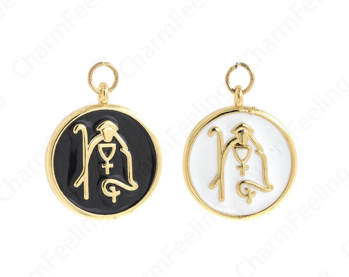 Missionary Charms, Priest Charms, 18K Gold Filled Round Charms, Enamel Charms, Religious Jewelry, DIY Jewelry Supplies, 27.5x22x3mm