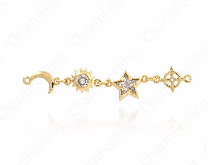 Lucky Tennis Bracelet Micropavé CZ Star Bracelet, 18K Gold Filled Heart Bracelet, DIY Bracelet Necklace Accessories,50mm