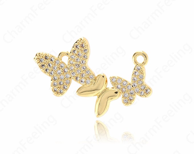 18K Gold Filled Butterfly Charm,Insect charm,Micro Pave CZ Butterfly Necklace,gold charm,DIY Jewelry Supplies,15x25x1.8mm