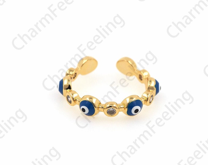 18K Gold Filled Eye Ring, Gold Open Ring, Micropavé CZ Signet Ring,Adjustable Ring, Enamel Eye Ring, Enamel Jewelry, Eye Charm