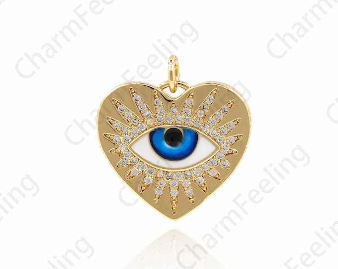Enamel Heart Charm, Greek Eye Charm, Heart Eye Pendant, Heart Pendant, Enamel Charm,Eye Charm 22.5x20.5x2mm 1pcs