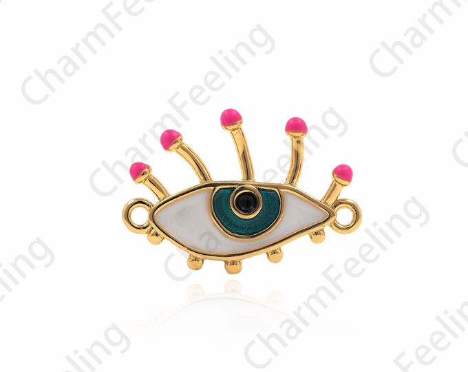 18K Gold Filled Enamel Only Connector,Eye Charm, Eye Jewelry,Micropavé CZ Magic Eye Connector,DIY Jewelry Accessories 12x18.5x1.5mm
