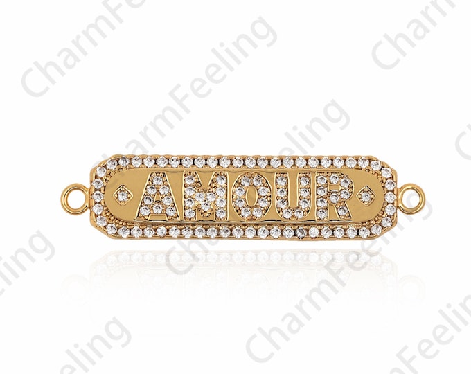 Amour Connector, Filled Gold Charm Linker, Valentine's Day Charm, Bracelet And Necklace Parts Making Supplies 7.5x33x2mm 1pcs