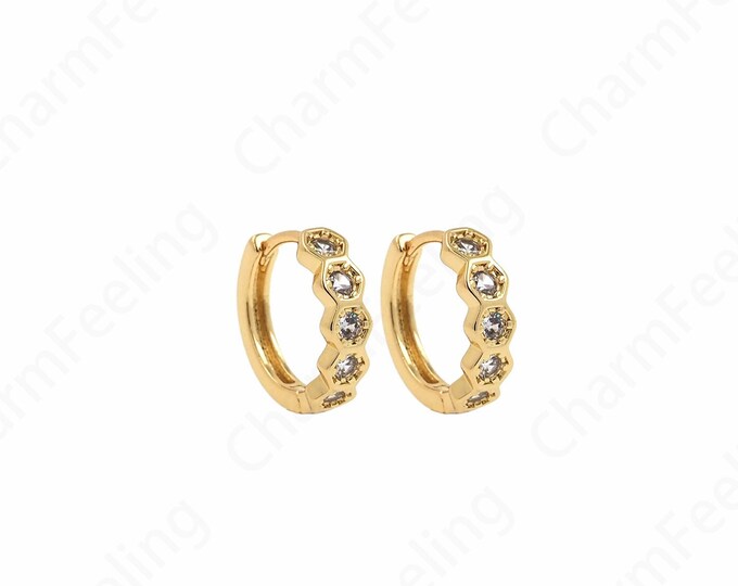 18K Gold Filled Hoops Earrings,Honeycomb Earrings,Earring Charm, Ear Hoops, Nickel Free Earrings,Minimalist Earrings,17x17x4.8mm