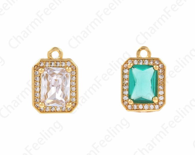 Micropavé CZ Square Geometric Pendant,Rectangular Pendant,18K Gold Filled Rectangular Charm,DIY Jewelry Making Supplies,9.5x13.5x5mm