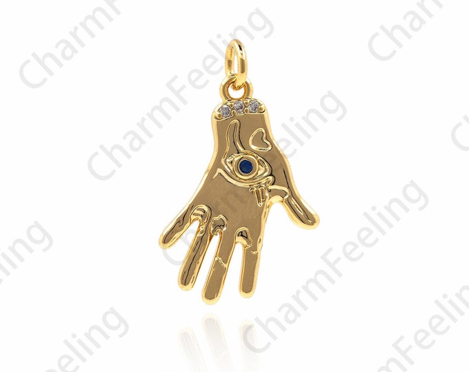 18K Gold Filled Hand-Eye Necklace,Third Eye Pendant,Palm Pendant, Eye Pendant,Open Hand,DIY Jewelry Accessories 21x13x2mm