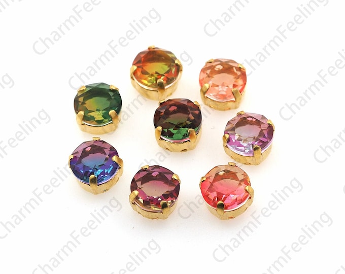 10pcs, Tourmaline Crystal Rhinestone, Sewn Crystal, Gold Claw Set Gemstone Rhinestone, Multi-Color And Multi-Size Optional