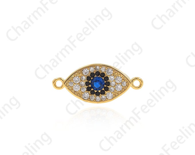 Micropavé CZ Eye Connector,18K Gold Filled Eye Connector,Eye Charm, Eye Connector, DIY Jewelry Accessories 11x22x2mm