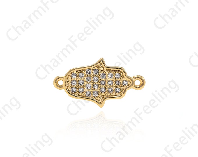 Hamsa Connector, Hamsa Charm, Micro-Pave Hand Connector, Hamsa Pendant, DIY Jewelry Making Accessories 8.9x16.3x1.8mm 1pcs