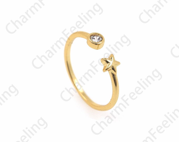 18K Gold Filled Star Ring, Adjustable Polaris Ring,Micropavé CZ Star Ring,Stackable Ring,Gold Open Ring,Star Ring Jewelry,Polaris Jewelry