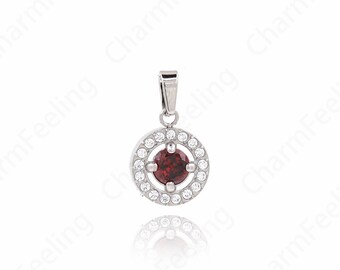 Colgante de moneda redonda relleno de plata, colgante redondo Micropavé CZ, collar de disco, encanto de disco, accesorios de joyería DIY 16.5x9.5x3mm