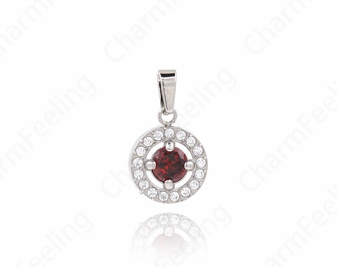 Silver Filled Round Coin Pendant,Micropavé CZ  Round Pendant,  Disc Necklace, Disc Charm, DIY Jewelry Accessories 16.5x9.5x3mm