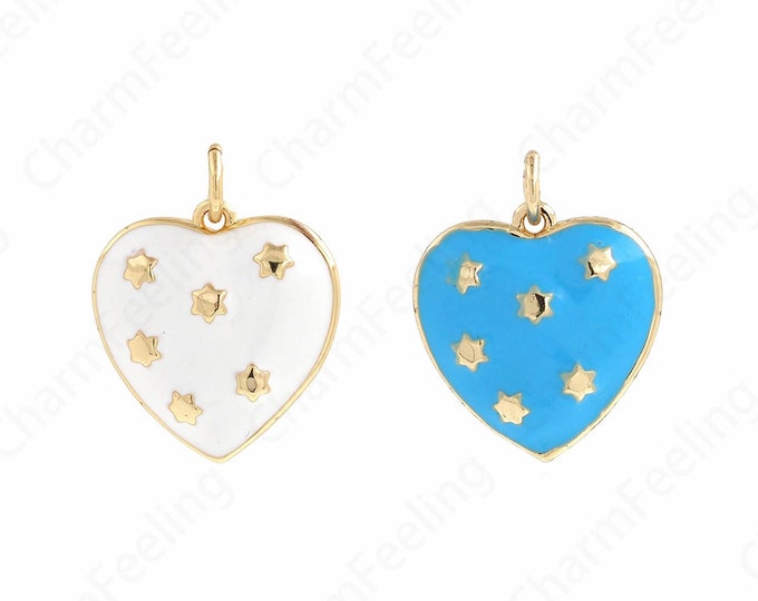 Heart Pendant, Pentagram Charm, Enamel Love Charm, 18K Gold Filled Dainty Necklace, Gift For Her, DIY Jewelry Supplies, 20x16.5x3.5mm