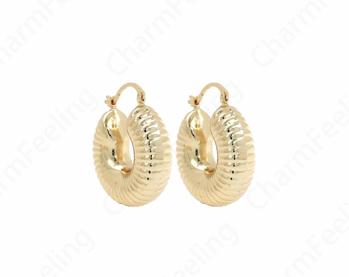 1 Pair,Round Hollow Earrings, Round Earrings, 18K Gold Filled Thick Earrings, A Gift For Her, 34.5x30x10.5mm