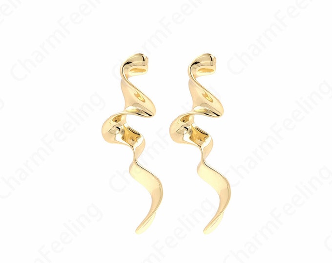 Bar Earrings, Ocean Studs, Wave Earrings, Tassel Earrings, 18K Gold Filled Bohemian Earrings, Gift for Her, 68x22.5x7.5mm