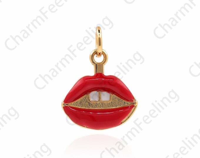 18K Gold Filled Red Lip Pendant, Enamel Pendant, Lip Pendant, Red Lip Charm, Lip Charm, DIY Jewelry Making Components 17x12x2mm