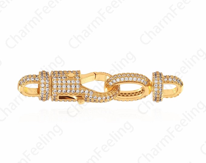 Clasp Connector,Bar Bracelet Connector,18K Gold Filled Necklace Connector,Micropavé CZ Connector Charm,DIY Jewelry Supplies,13x53x10mm