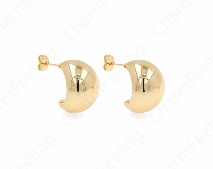 Thick Gold Earrings, 18K Gold Filled Women's Earrings, Crescent Moon Earrings, Simple Earrings, Fashionable Earrings,20x21.5x16mm